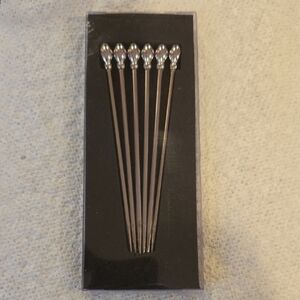 NWT CRATE & BARREL Stainless Steel Picks - Set of 6